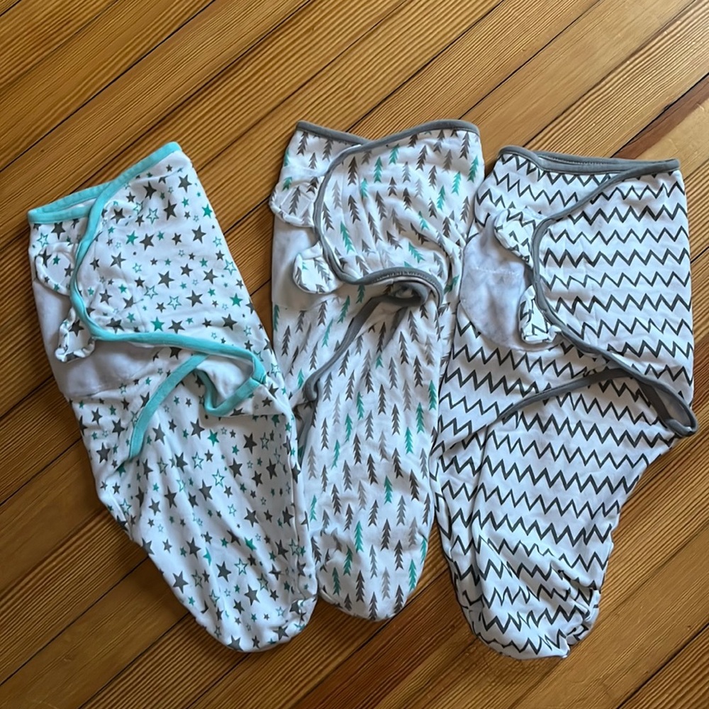 Three 0-3 months Velcro swaddles